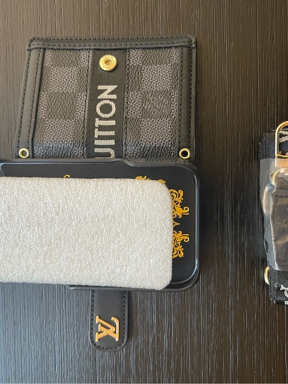 iPhone 16 Regular Crossbody Black and Gray  Phone Wallet Phone Case